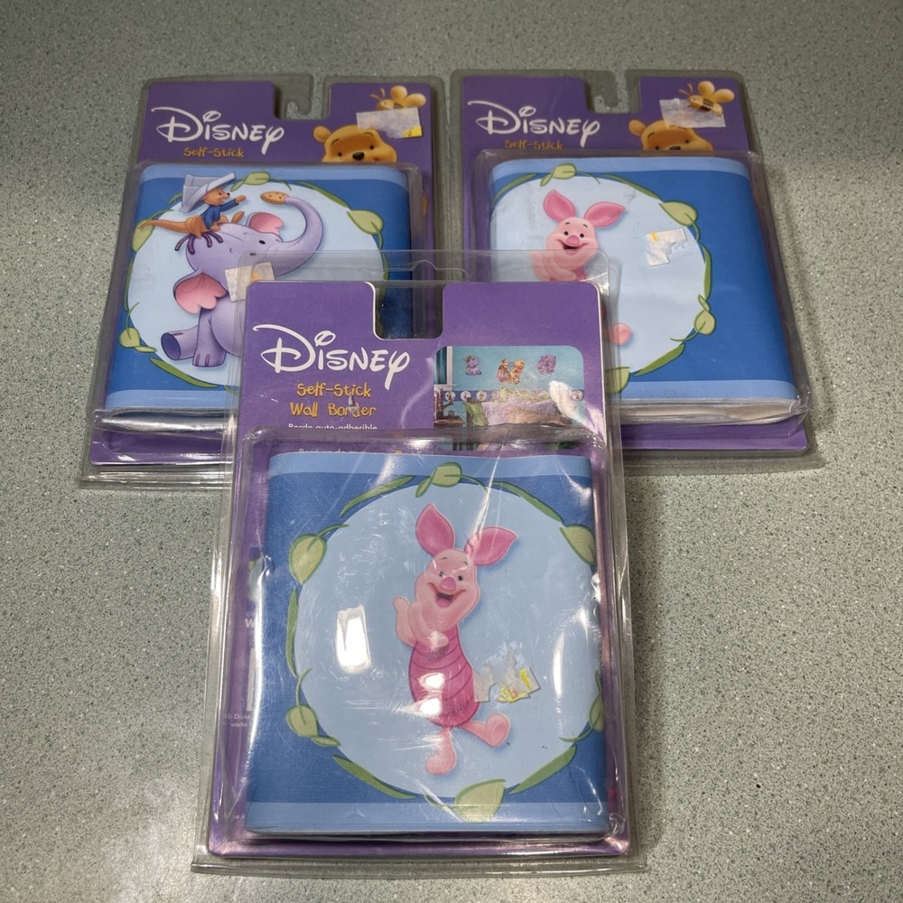 Winnie the Pooh  Removable Wall Border Peel Stick 5"x15" Disney Lot Of 3 Vtg